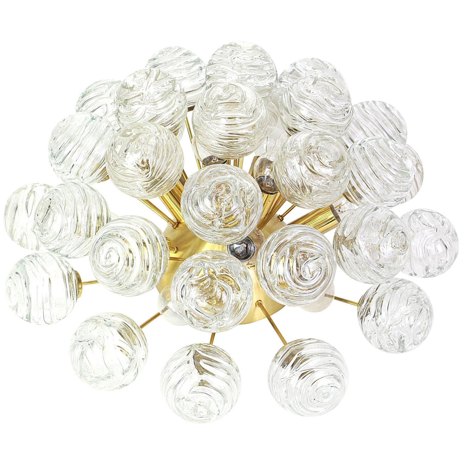 1 Of 2 Spectacular Sputnik Flushmount Glass Snow Balls By Doria, Germany, 1970s