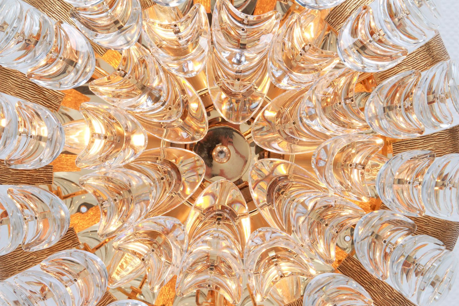 Delicate Gilt Brass Crystal Glass Flower Chandelier By Palwa, Germany, 1970s photo for sale