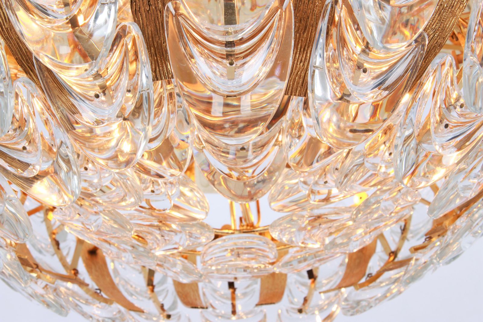 Delicate Gilt Brass Crystal Glass Flower Chandelier By Palwa, Germany, 1970s photo Lighting
