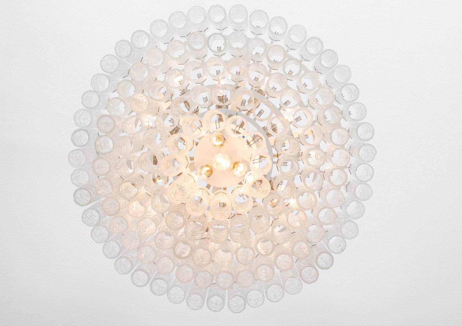 1 Of 3 Large Doria Ice Glass Tubes Chandelier, Germany, 1960s photo vintage