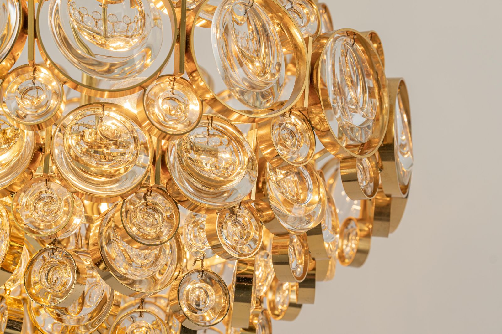 Stunning Gilt Brass Chandelier, Sciolari Design Style By Palwa, Germany, 1970s photo vintage