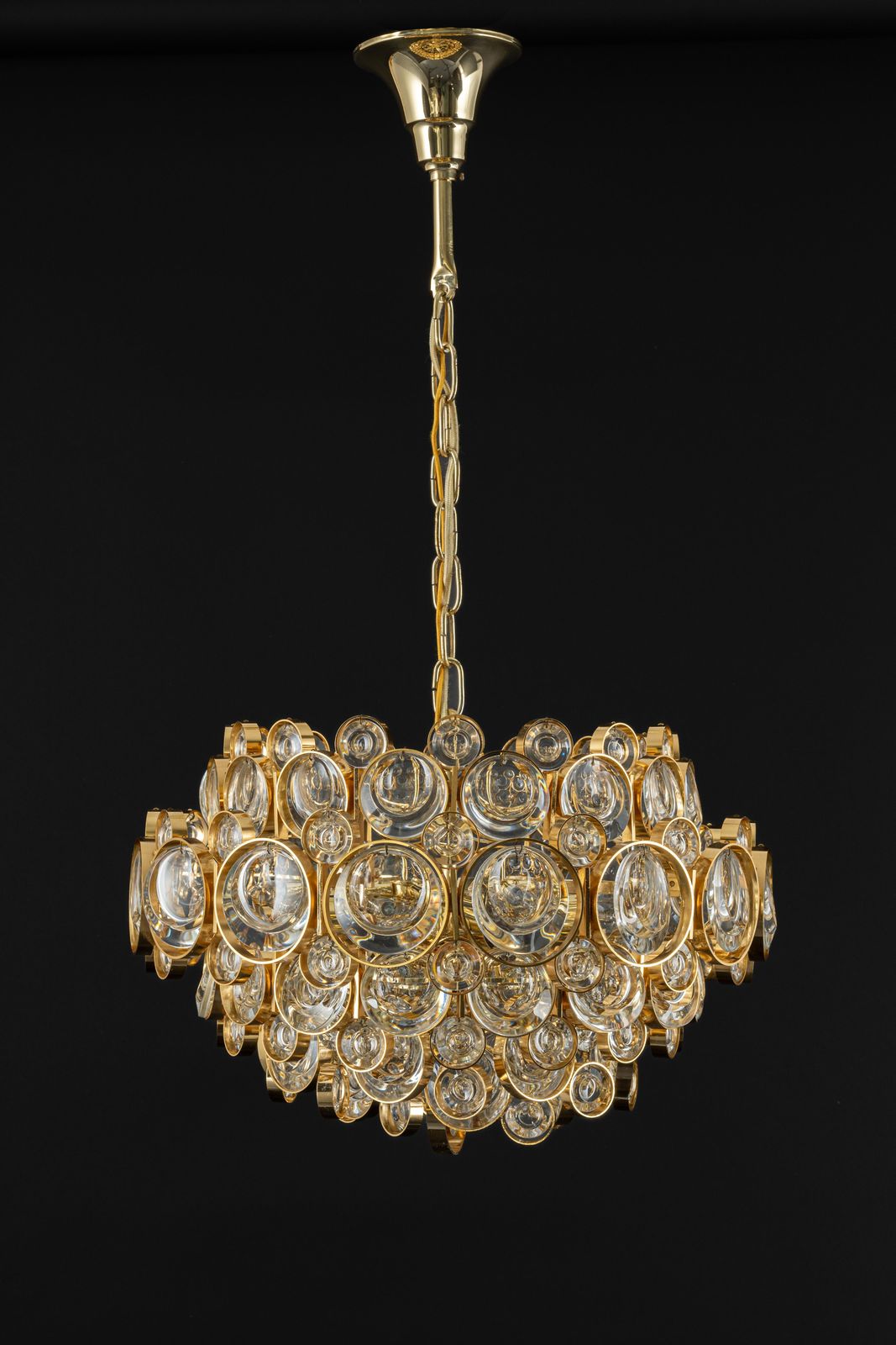 photo for sale Stunning Gilt Brass Chandelier, Sciolari Design Style By Palwa, Germany, 1970s