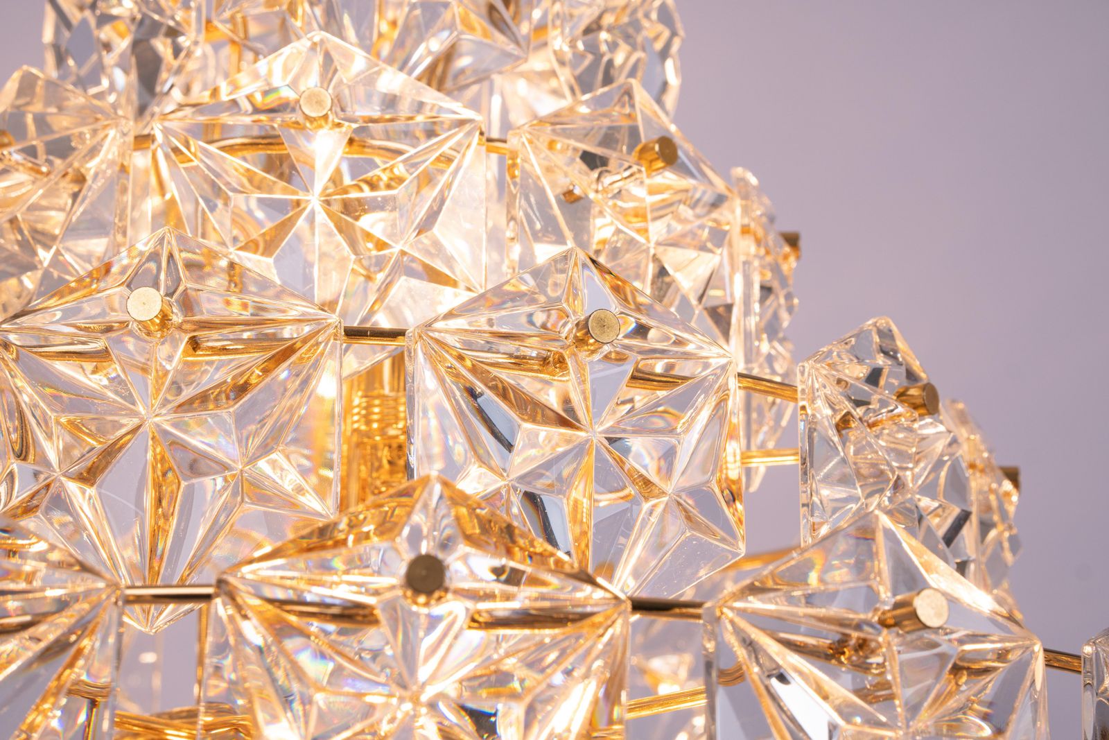 Stunning Huge Chandelier, Brass And Crystal Glass By Kinkeldey, Germany, 1970s photo vintage