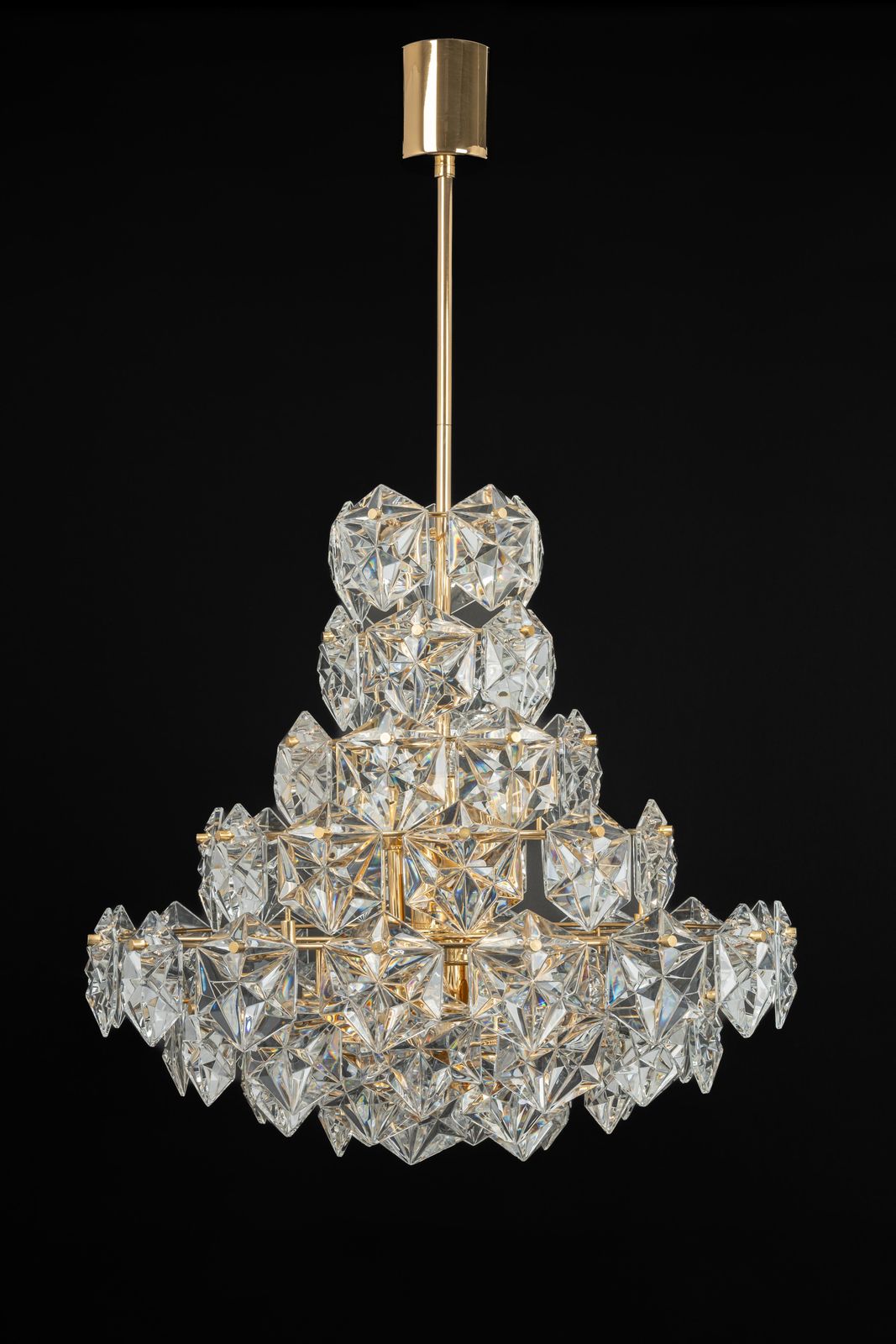 photo for sale Stunning Huge Chandelier, Brass And Crystal Glass By Kinkeldey, Germany, 1970s