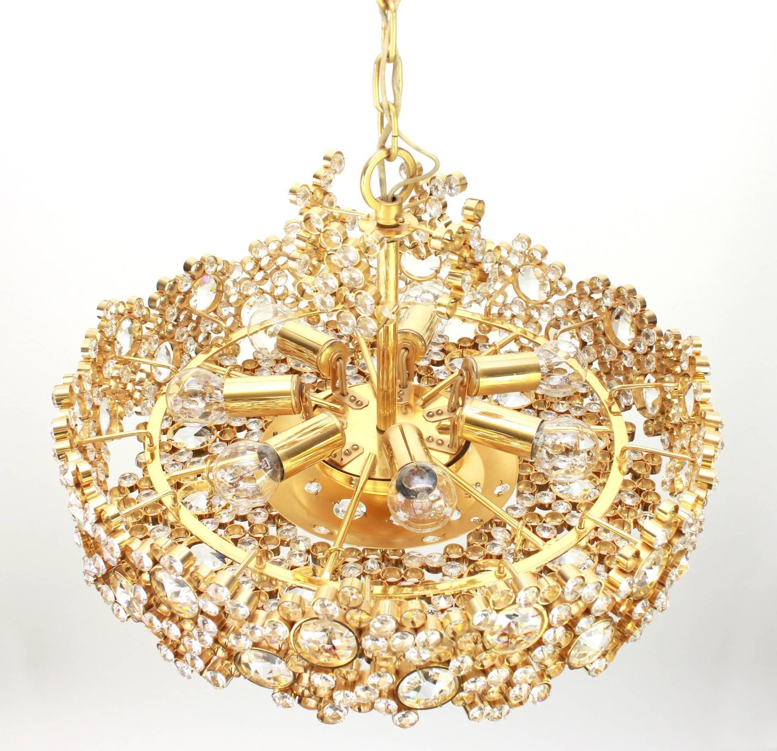 Gilt Brass And Crystal Glass Encrusted Chandeliers By Palwa, Germany, 1970s photo Lighting