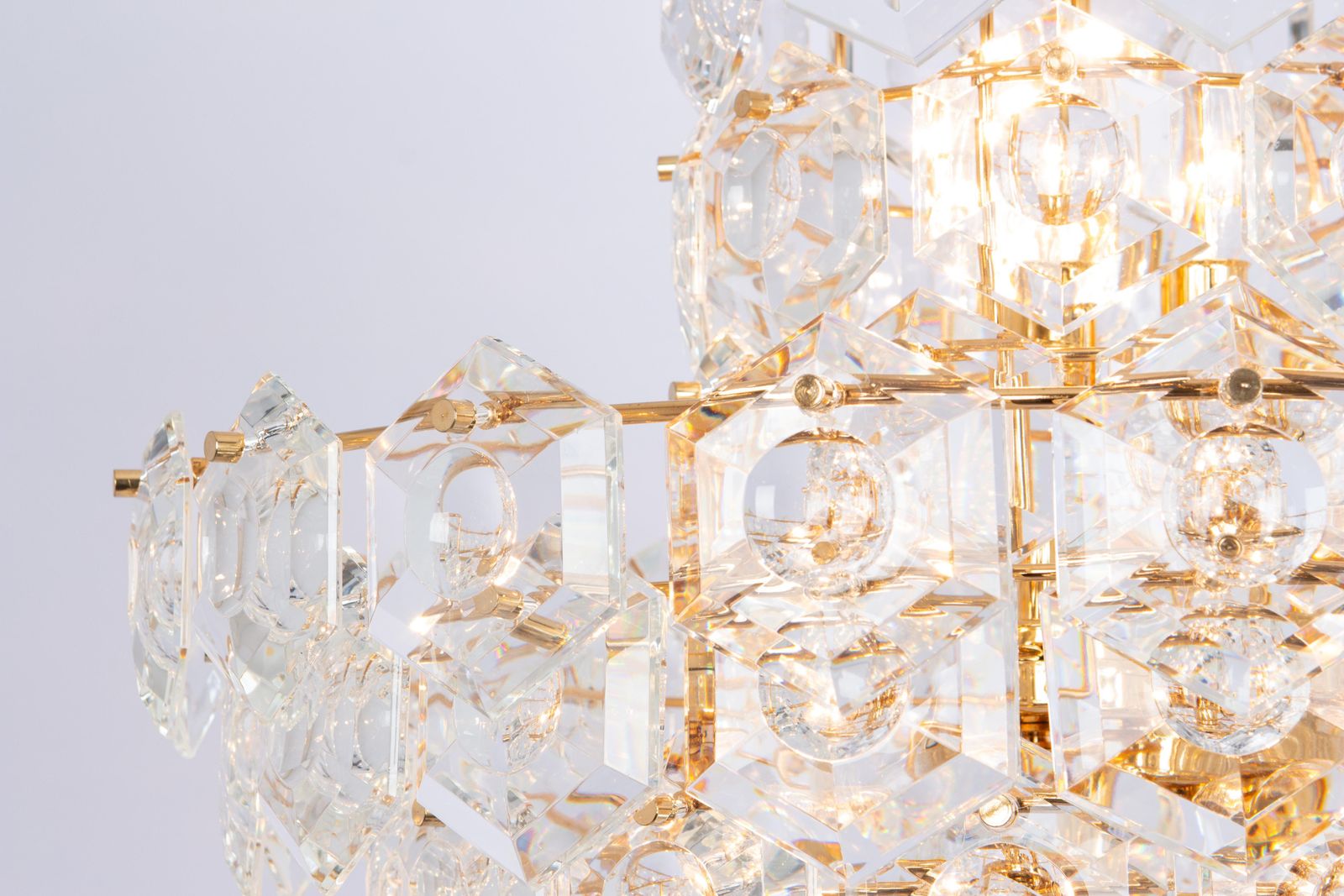 Stunning Huge Chandelier, Brass And Crystal Glass By Kinkeldey, Germany, 1970s photo for sale