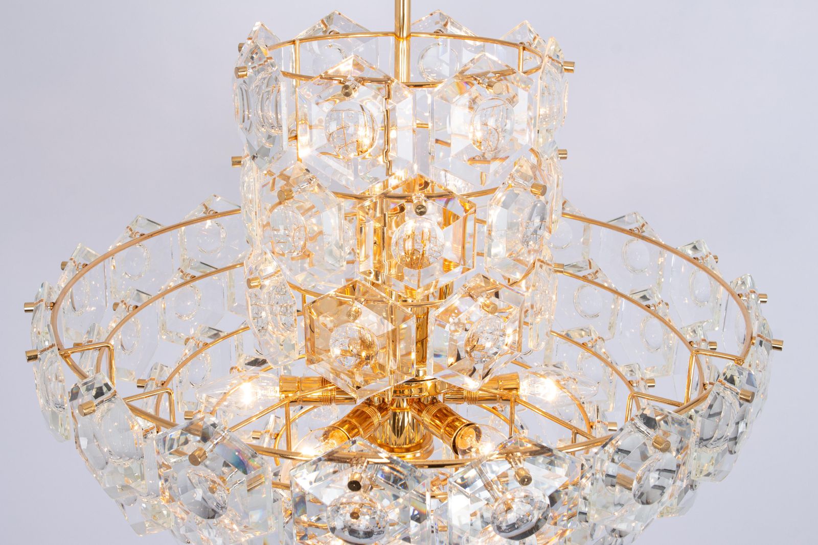 Stunning Huge Chandelier, Brass And Crystal Glass By Kinkeldey, Germany, 1970s photo vinterior