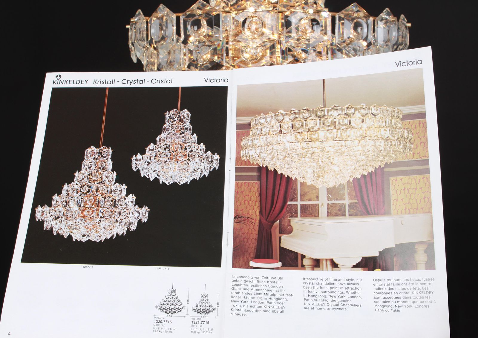 Stunning Huge Chandelier, Brass And Crystal Glass By Kinkeldey, Germany, 1970s photo vintage