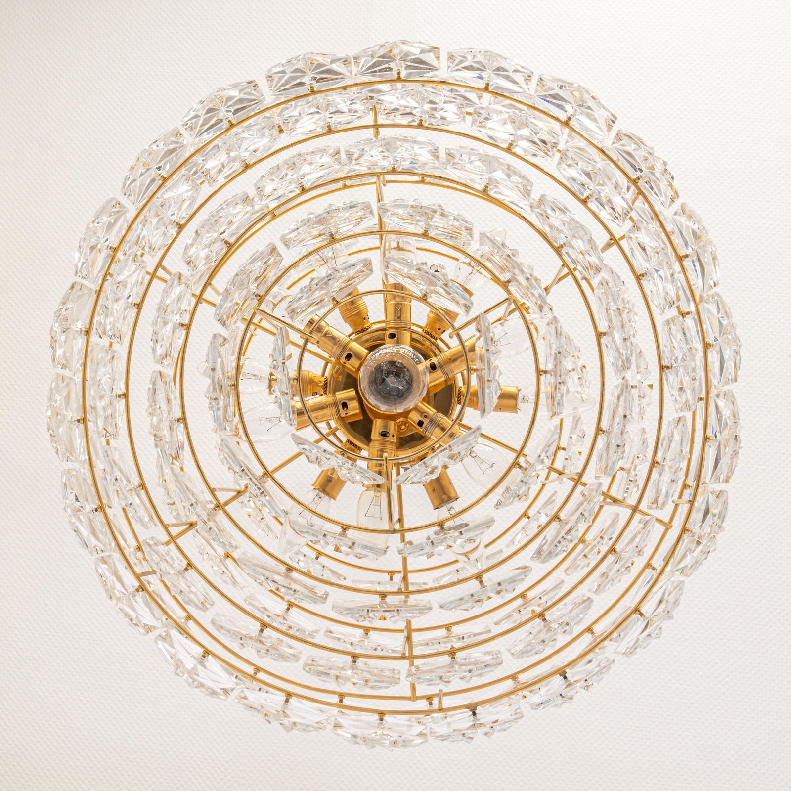 Stunning Huge Chandelier, Brass And Crystal Glass By Kinkeldey, Germany, 1970s photo for sale