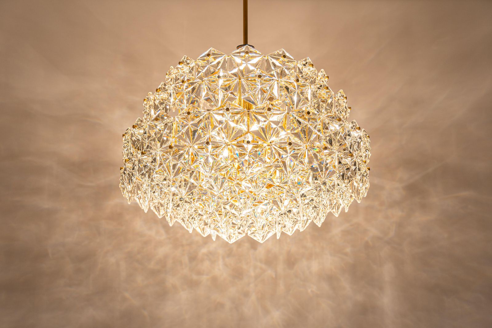 photo for sale Stunning Huge Chandelier, Brass And Crystal Glass By Kinkeldey, Germany, 1970s