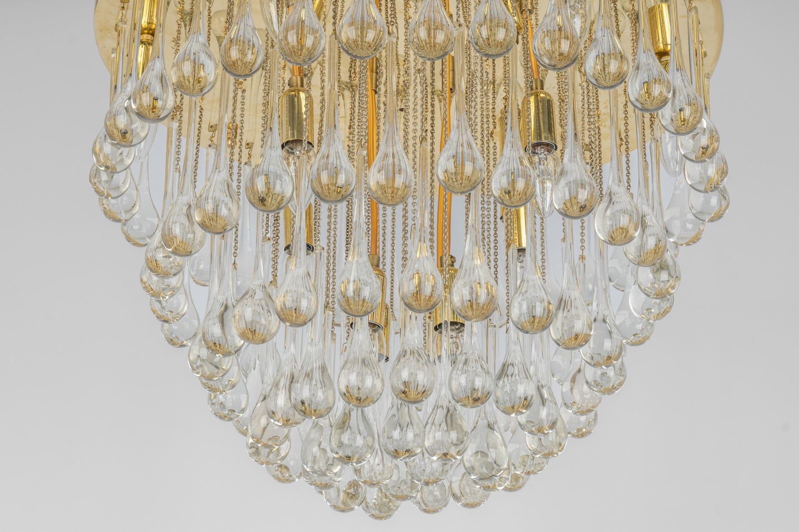 1 Of 3 Large Murano Glass Tear Drop Chandelier, Christoph Palme, Germany, 1970s photo Lighting