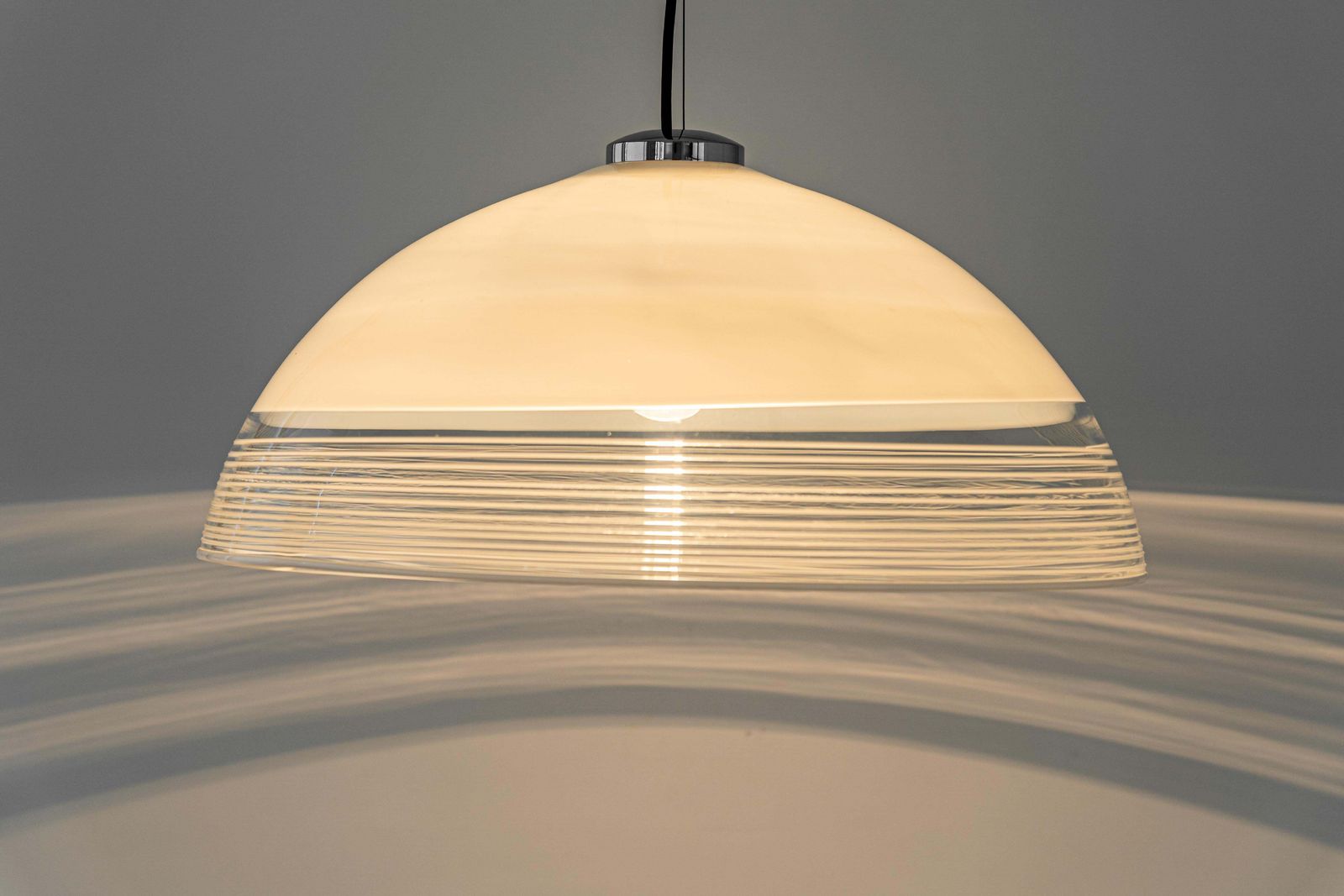 Wonderful White Glass Pendant Light, Vetri Murano, Italy, 1970s photo vinterior