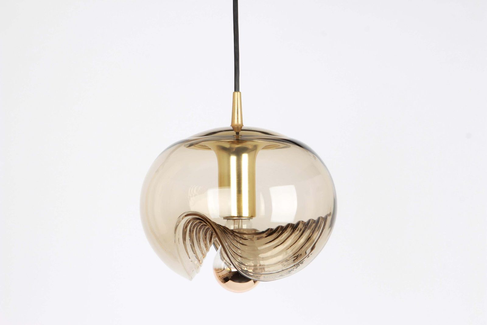 1 Of 10 Large Smoked Glass Pendant Light By Peill & Putzler, Germany, 1970s photo vinterior