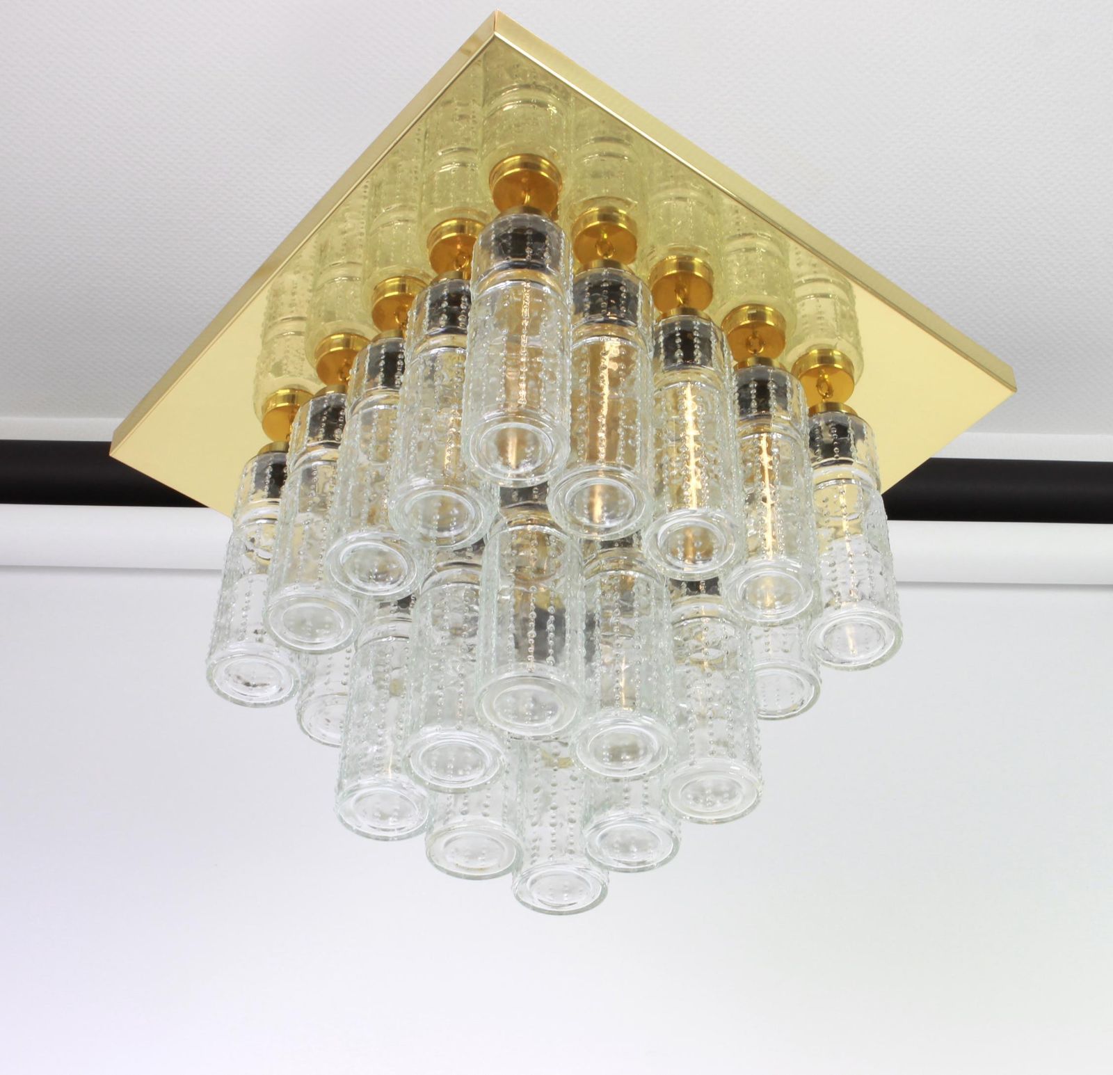 1 Of 2 Large Brass Crystal Glass Chandelier By Limburg, Germany, 1960s photo for sale