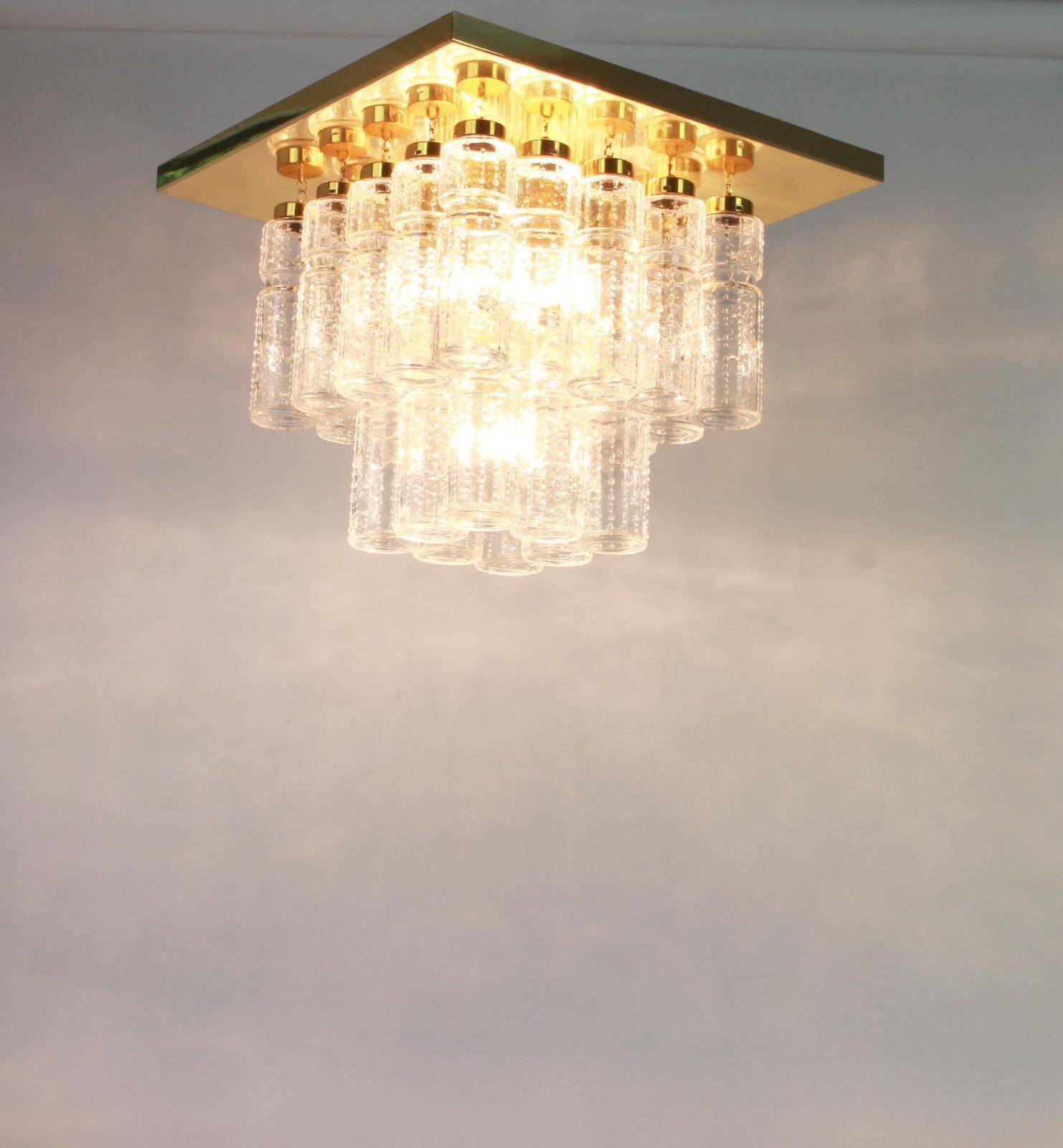 1 Of 2 Large Brass Crystal Glass Chandelier By Limburg, Germany, 1960s photo vinterior