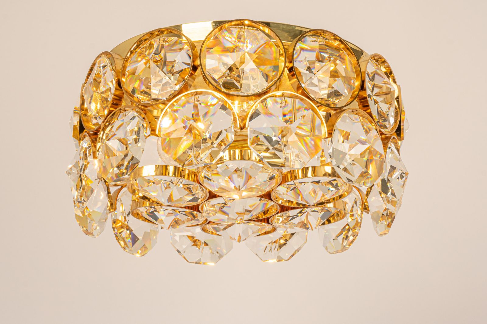 1 Of 2 Petite Flush Mount Light, Crystal Glass Designed By Palwa, Germany, 70s photo 1547.0