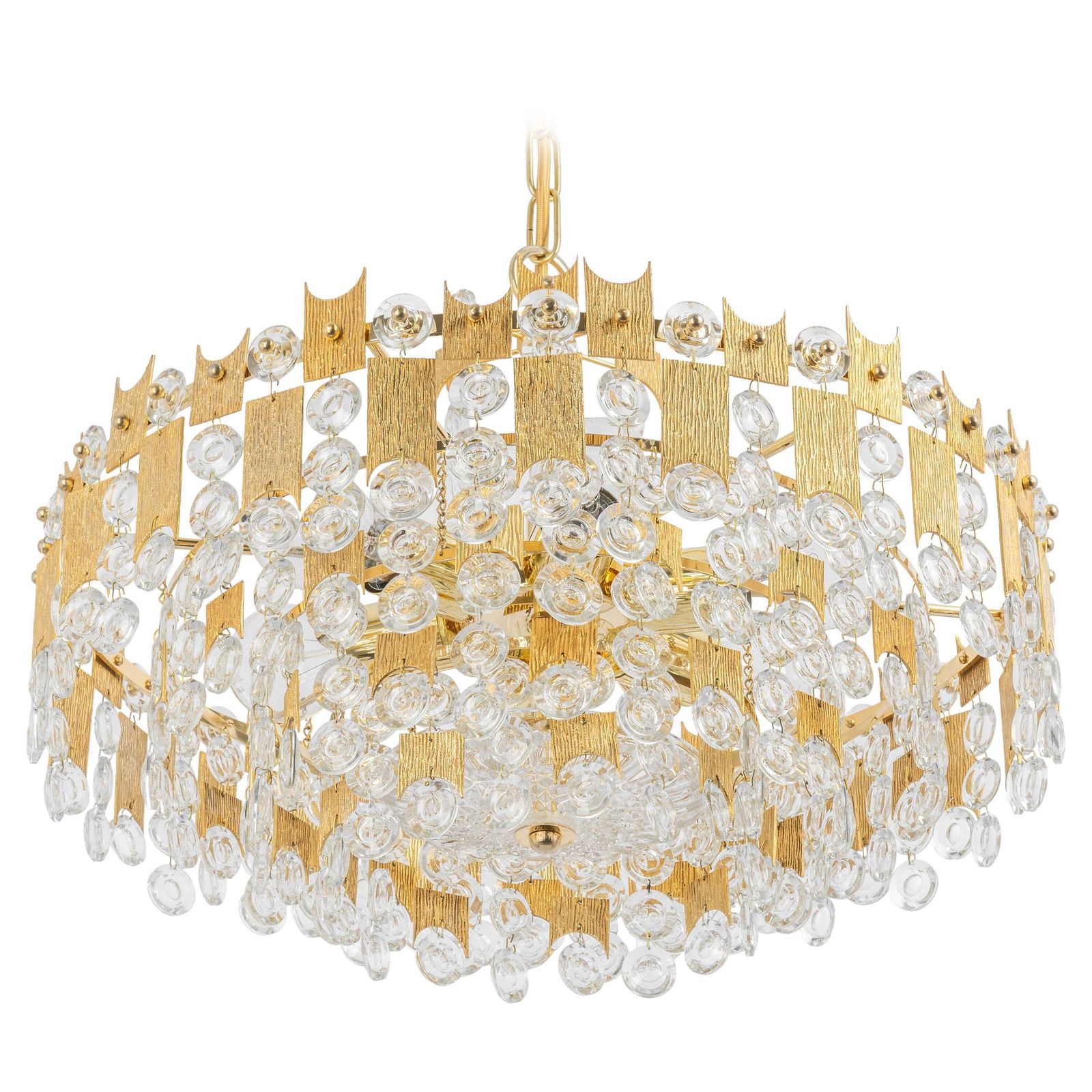 Impressive Large Gilt Brass And Crystal Glass Chandelier By Palwa Germany, 1960s
