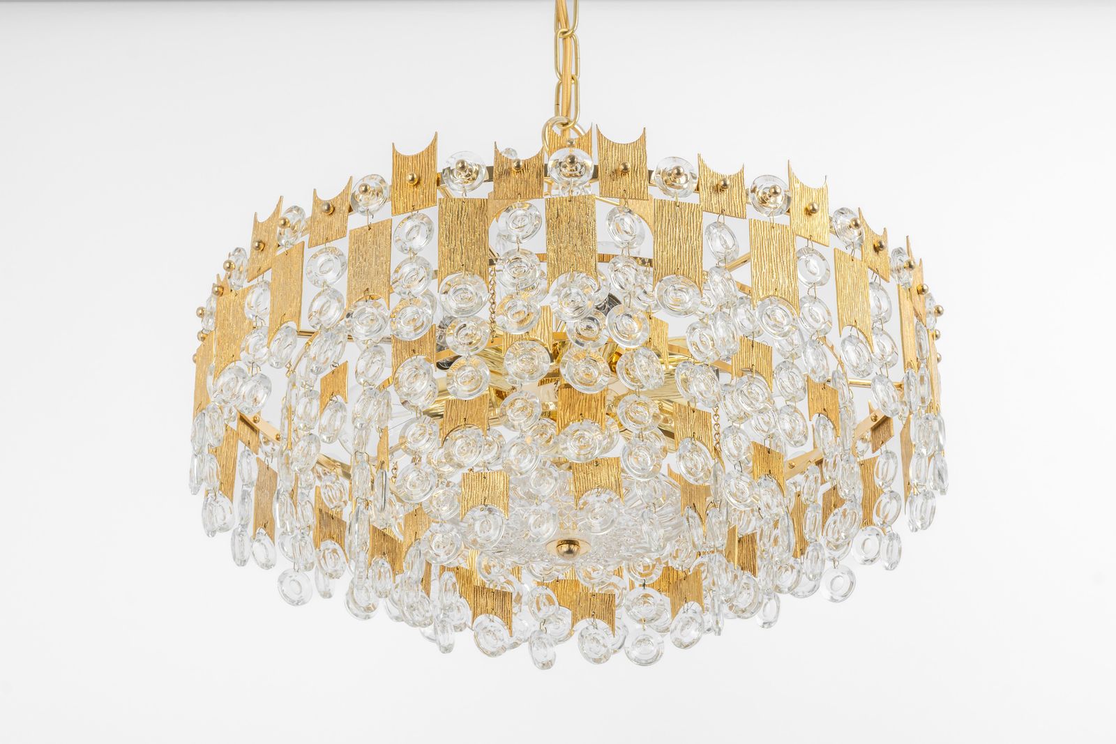 Impressive Large Gilt Brass And Crystal Glass Chandelier By Palwa Germany, 1960s photo for sale