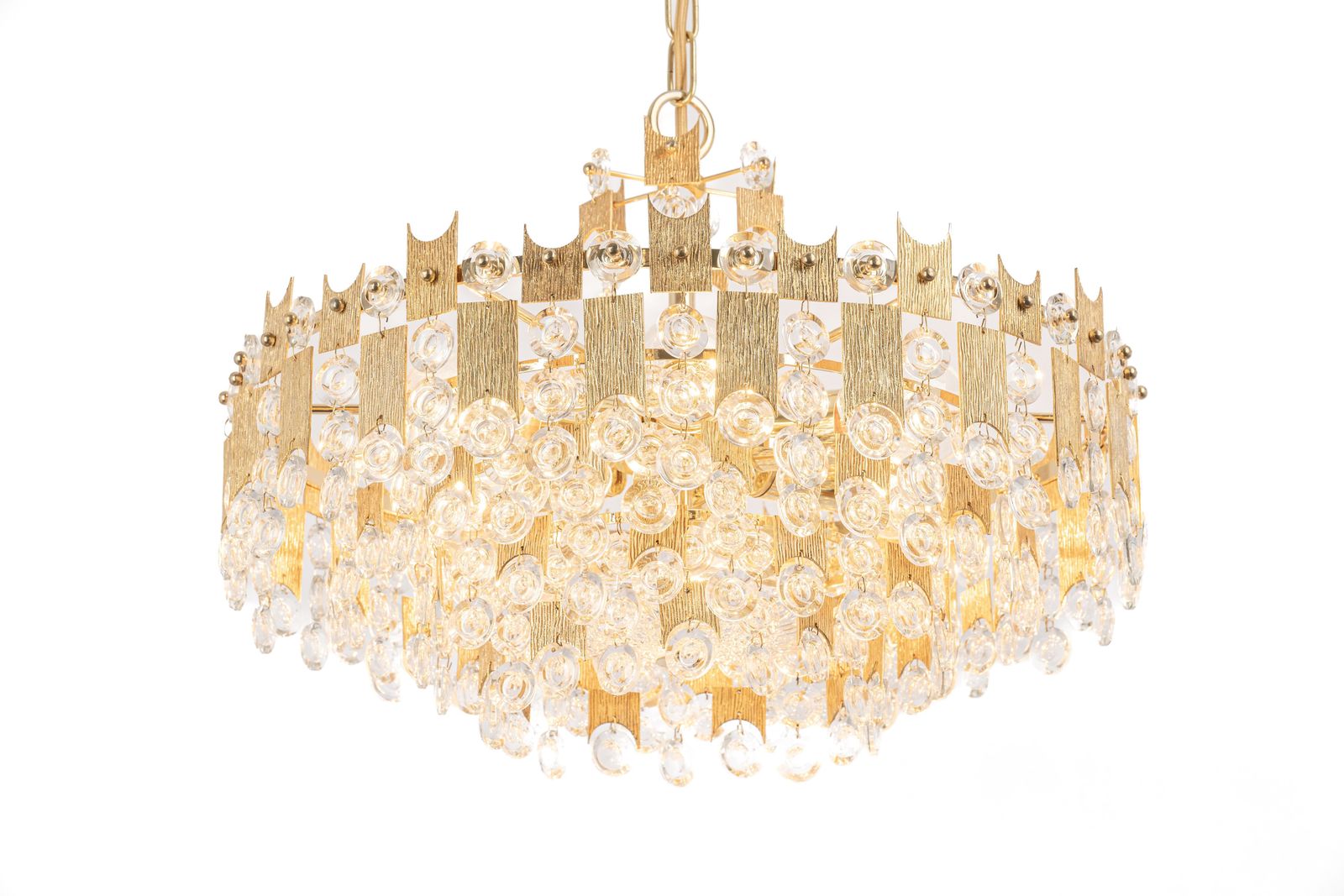 photo furniture Impressive Large Gilt Brass And Crystal Glass Chandelier By Palwa Germany, 1960s