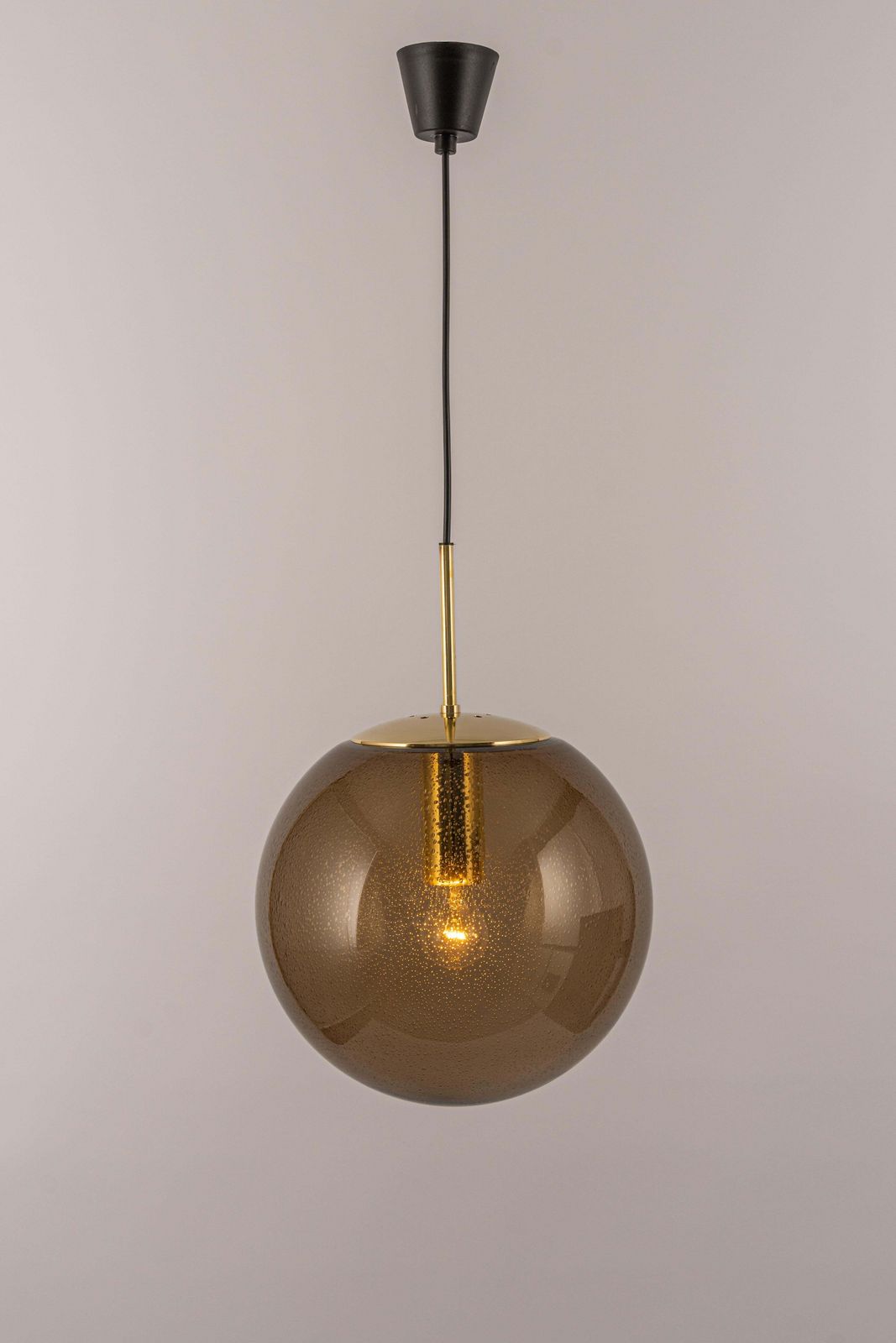 Large Limburg Brass With Smoked Glass Ball Pendant, Germany, 1970s photo vinterior