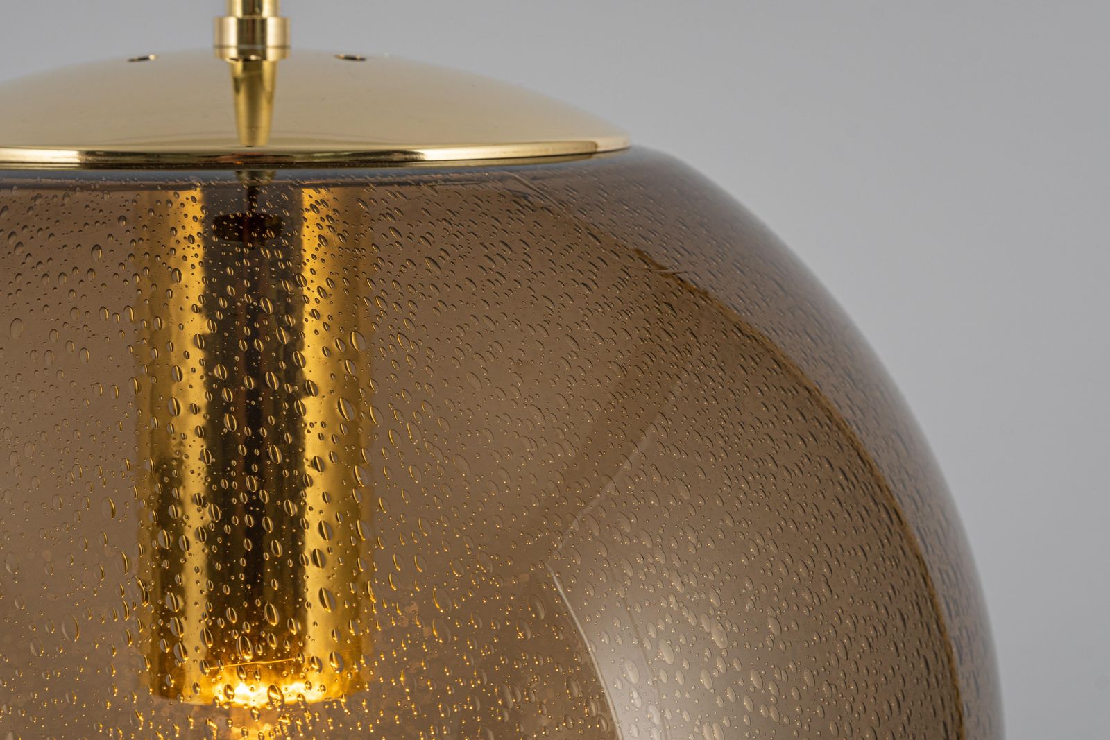 Large Limburg Brass With Smoked Glass Ball Pendant, Germany, 1970s photo vintage