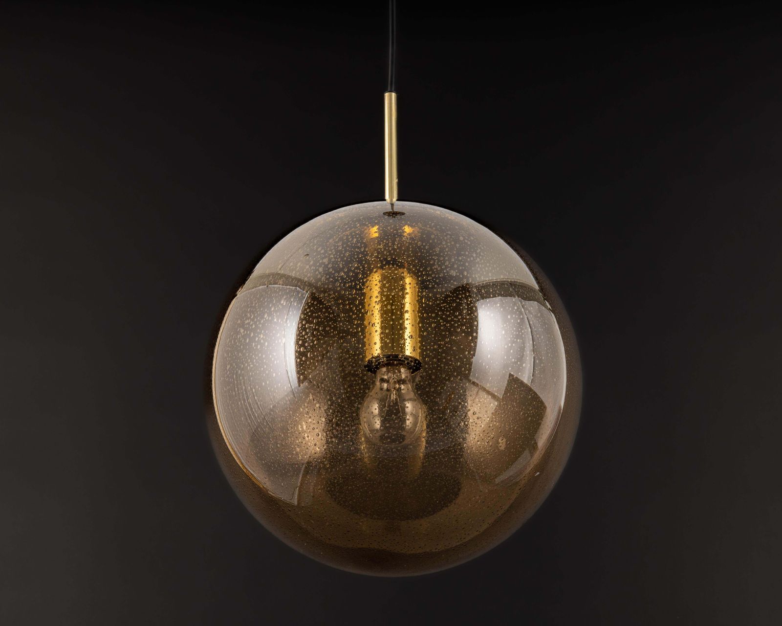 Lighting Large Limburg Brass With Smoked Glass Ball Pendant, Germany, 1970s photo