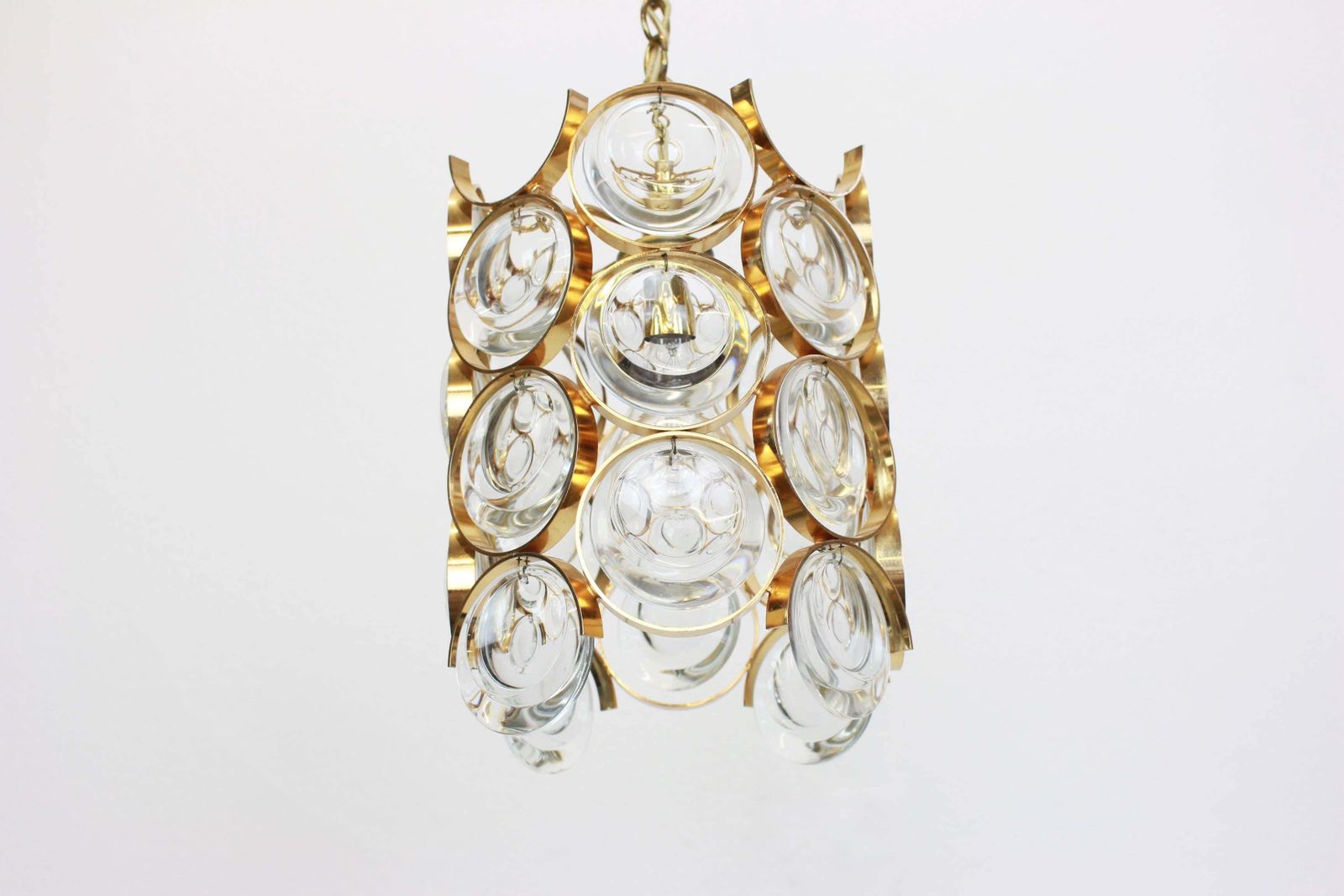 Pair Of Petite Gilded Brass Pendants, Sciolari Design For Palwa, Germany, 1970s photo vinterior