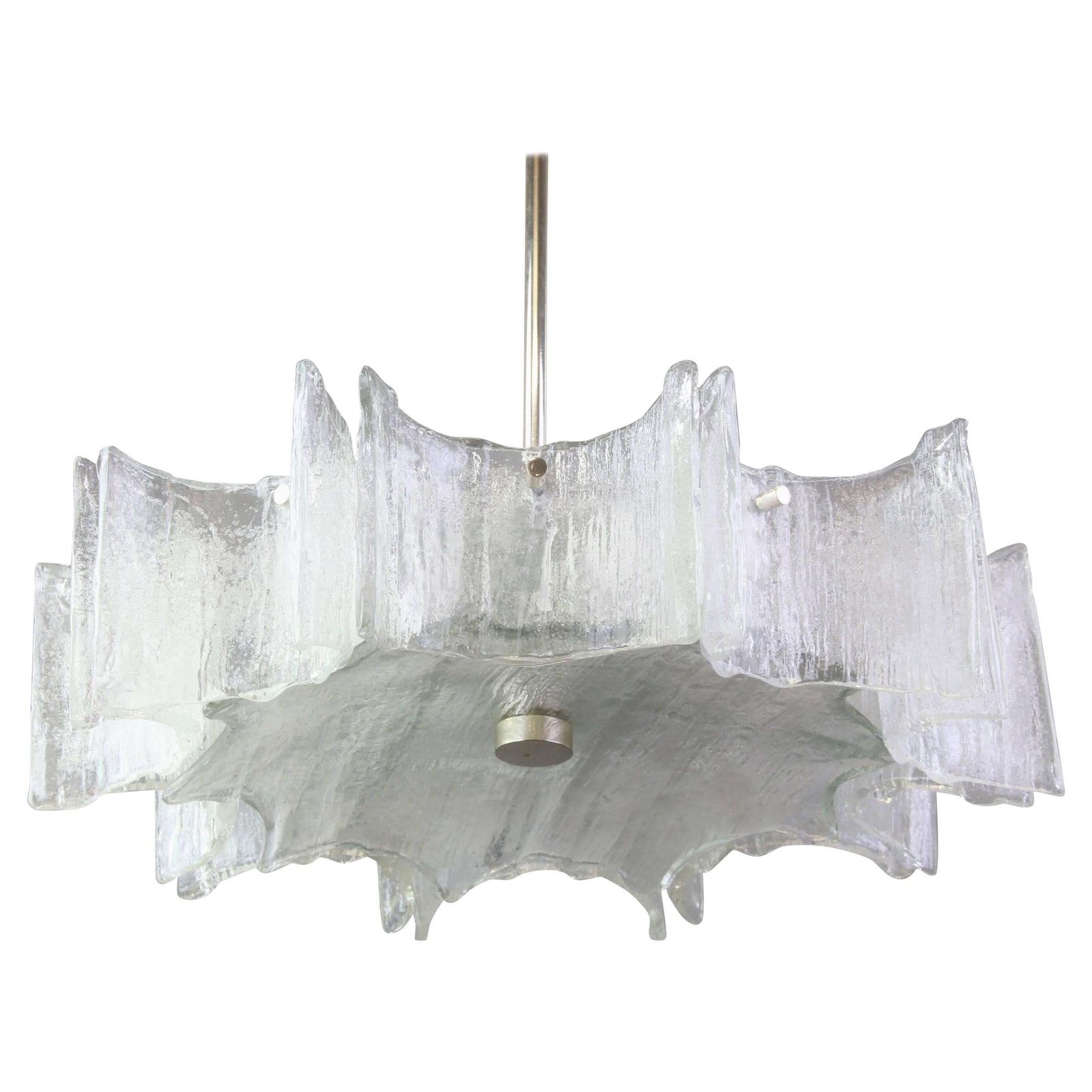 1 Of 2 Large Ice Glass Chrome Chandelier By Kaiser, Germany, 1960s