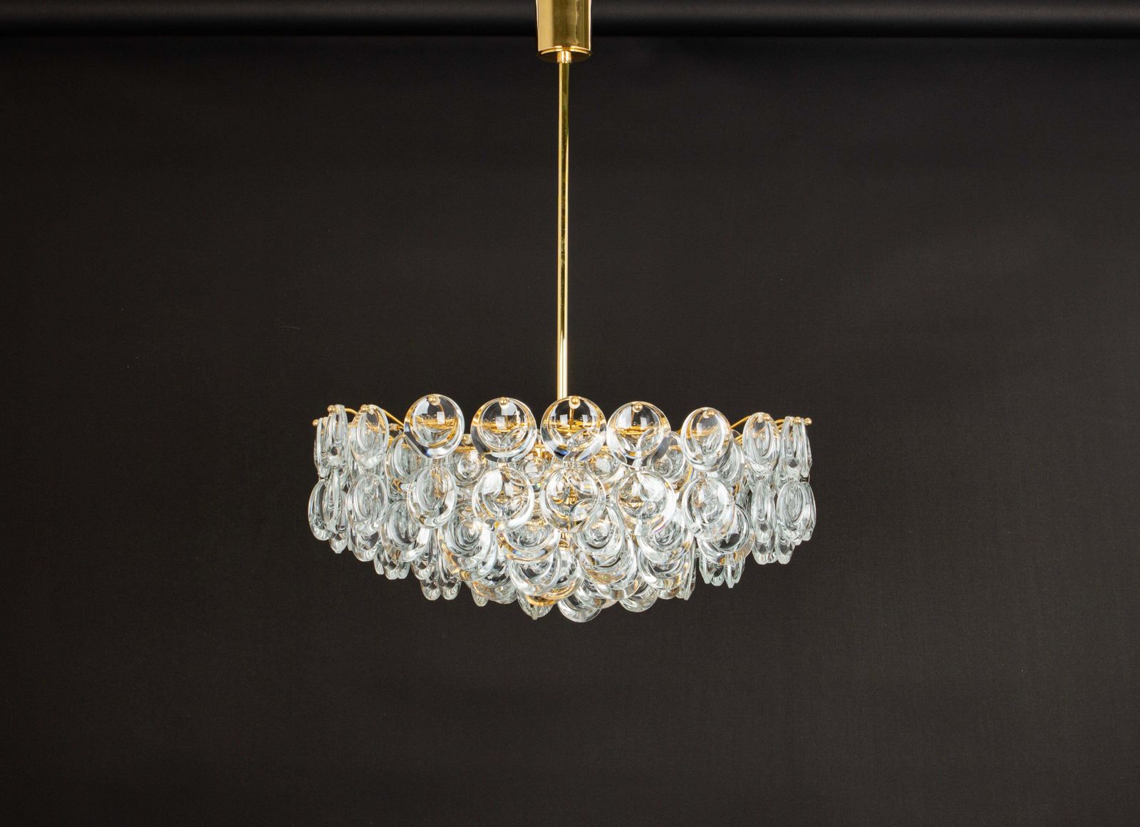1 Of 2 Gilt Brass Crystal Chandelier By Palwa, Sciolari Design, Germany, 1970s photo for sale