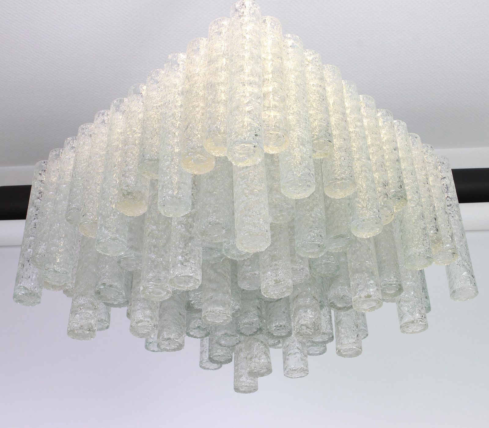 1 Of 3 Large Stunning Murano Ice Glass Tubes Flush Mount By Doria Germany, 1960s photo for sale