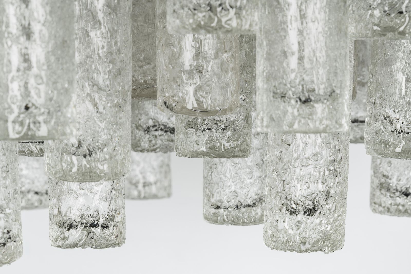 1 Of 3 Large Stunning Murano Ice Glass Tubes Flush Mount By Doria Germany, 1960s photo vinterior