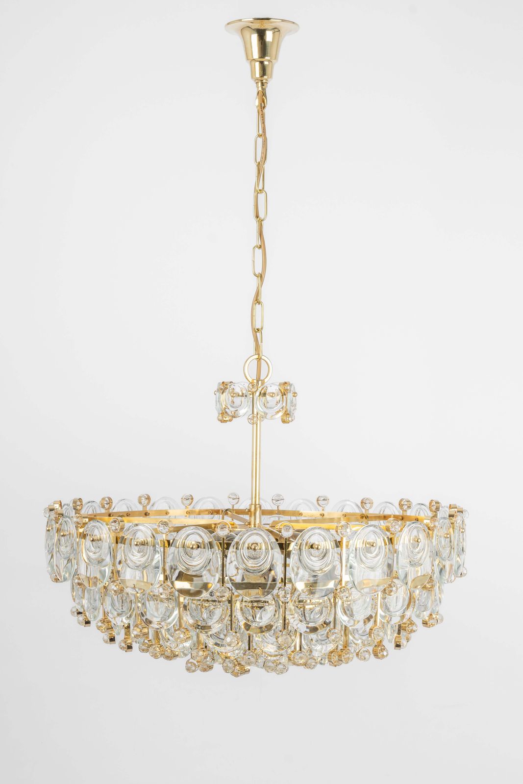Delicate Gilt Brass Crystal Chandelier By Palwa, Sciolari Design, Germany, 1970s photo vintage