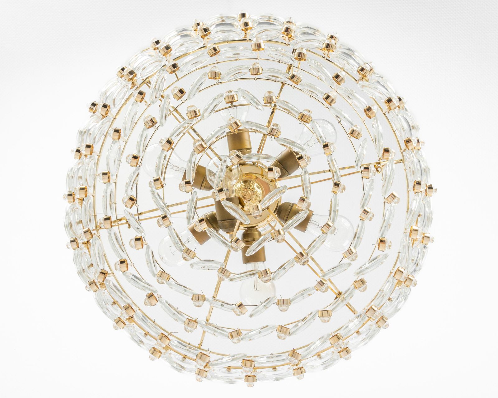 photo for sale Delicate Gilt Brass Crystal Chandelier By Palwa, Sciolari Design, Germany, 1970s