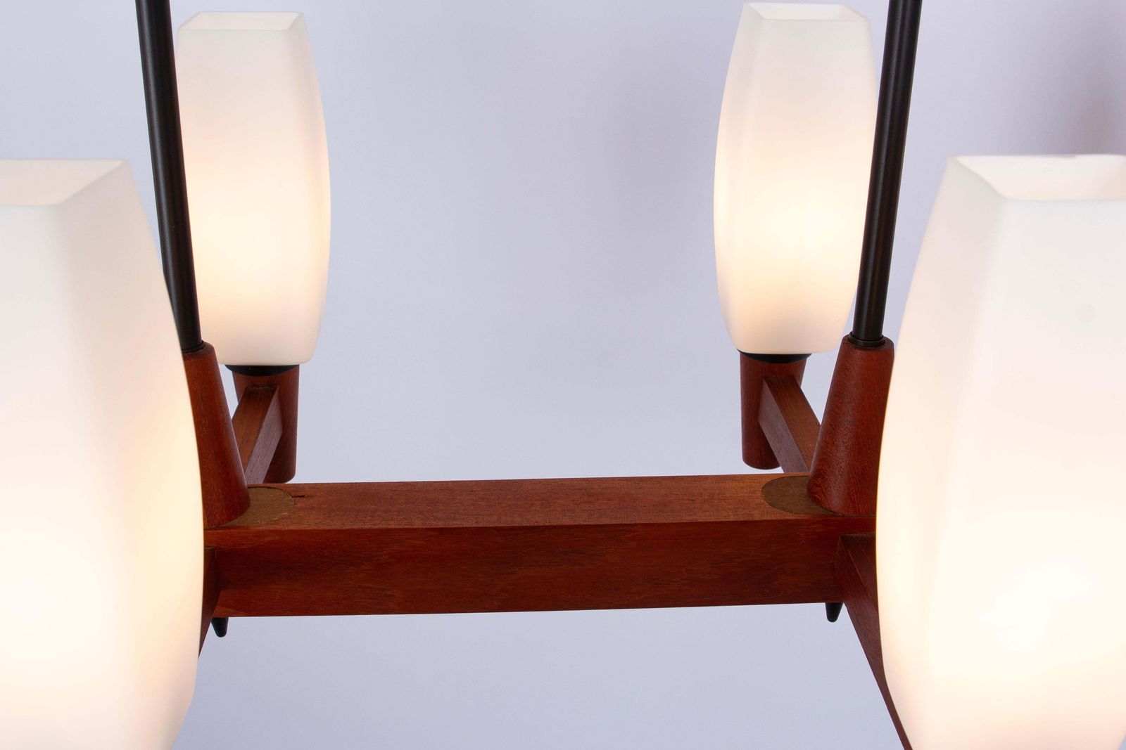 Wonderful Minimalistic Teak And Opal Glass Chandelier By Kaiser, Germany 1960s photo buy