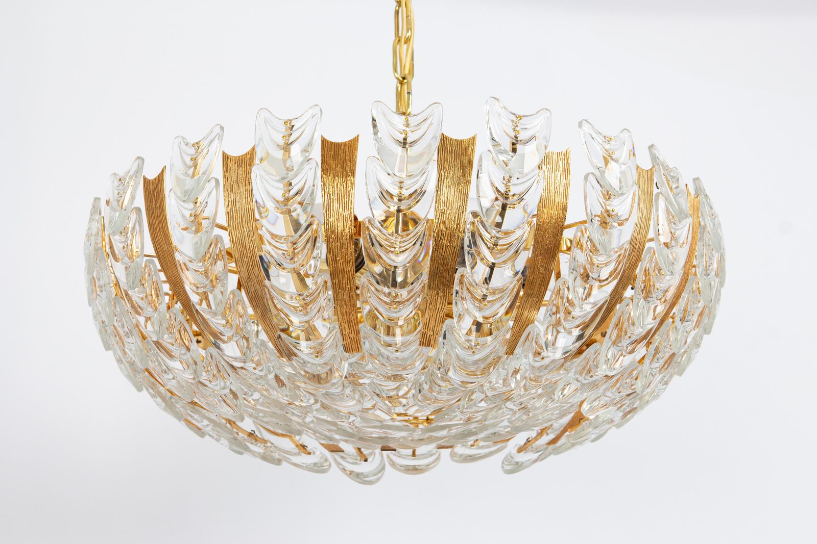 Large Delicate Gilt Brass Crystal Glass Chandelier By Palwa, Germany, 1970s photo Lighting