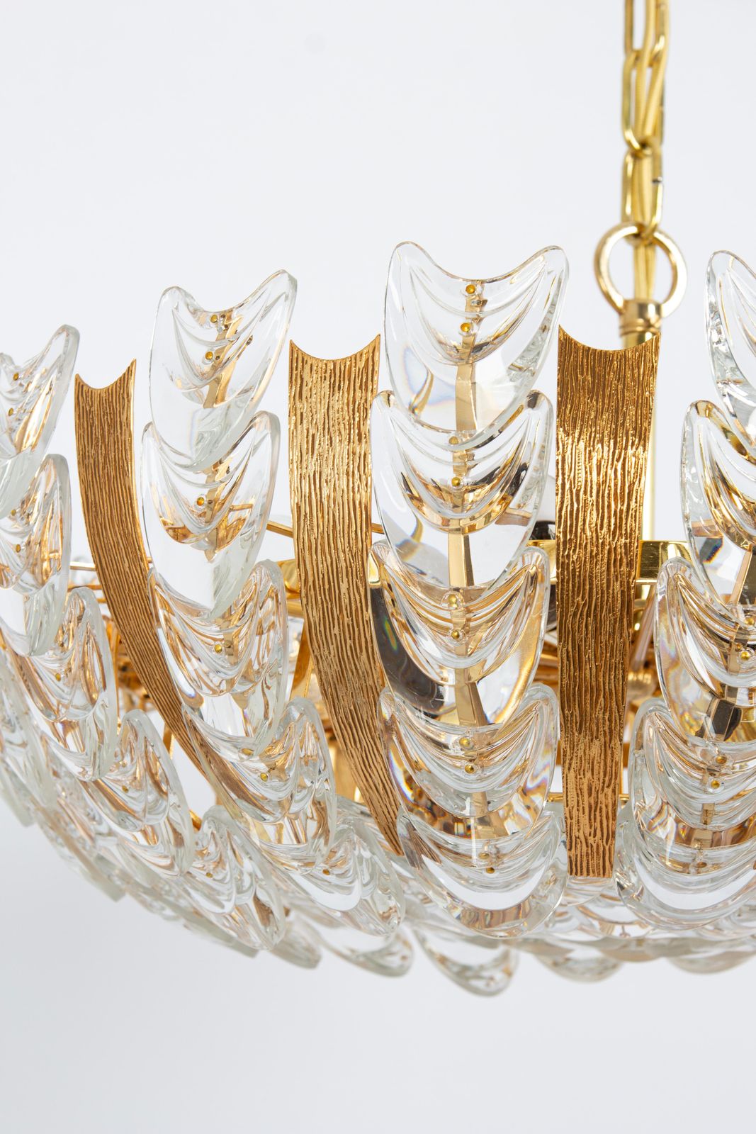 Large Delicate Gilt Brass Crystal Glass Chandelier By Palwa, Germany, 1970s photo 4127.0