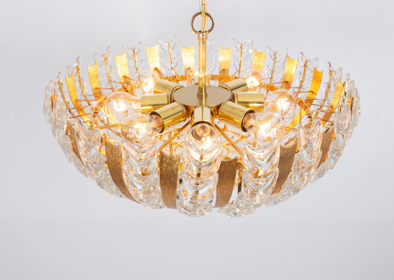 Lighting Large Delicate Gilt Brass Crystal Glass Chandelier By Palwa, Germany, 1970s photo
