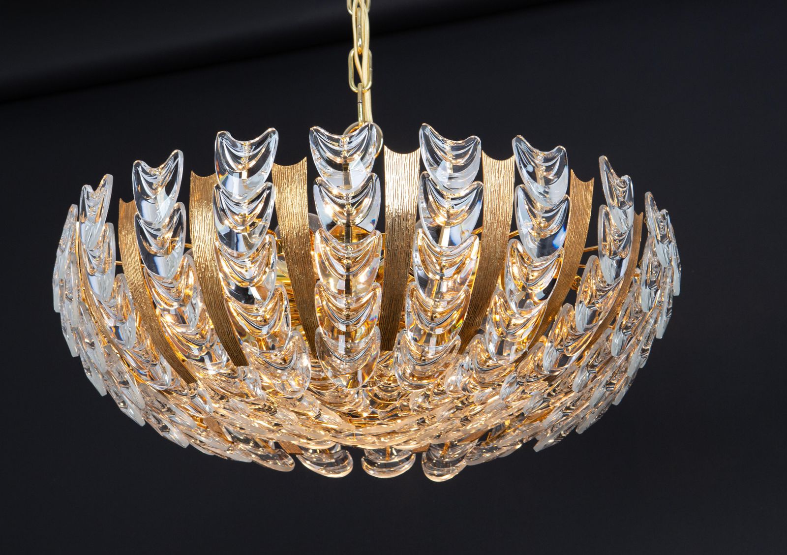 photo buy Large Delicate Gilt Brass Crystal Glass Chandelier By Palwa, Germany, 1970s