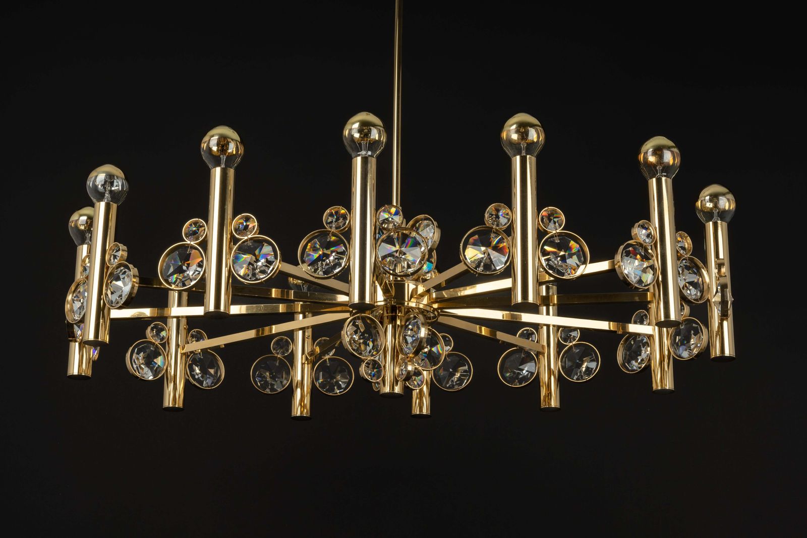 Large Gilt Brass Chandelier, Sciolari Design By Palwa, Germany, 1970s photo Lighting