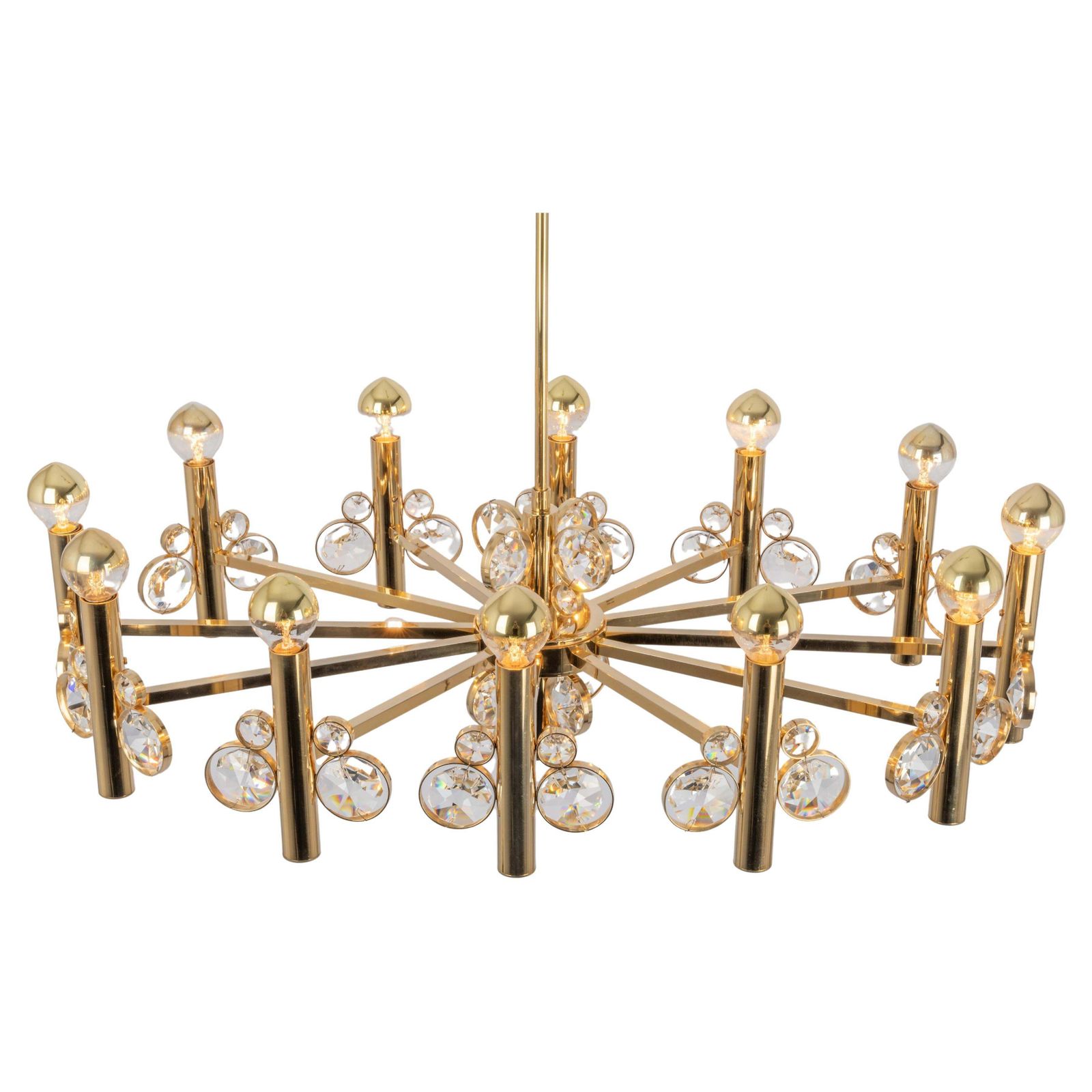 photo for sale Large Gilt Brass Chandelier, Sciolari Design By Palwa, Germany, 1970s