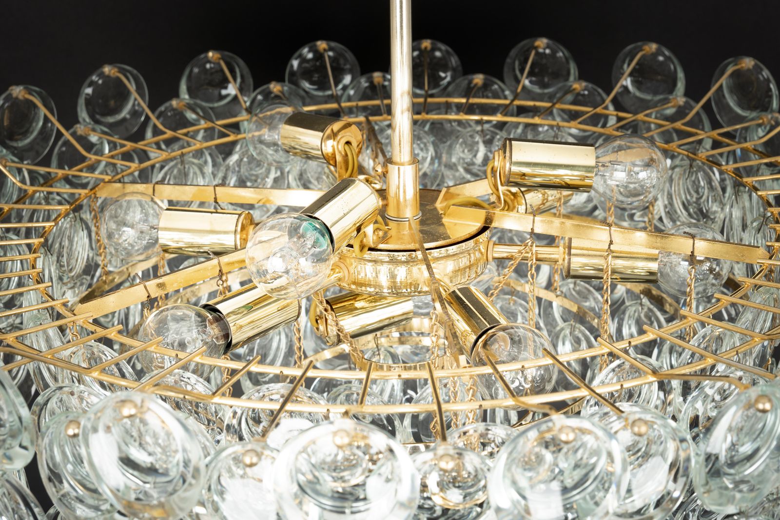 Huge Gilt Brass And Crystal Chandelier, Sciolari Design By Palwa, Germany, 1970s photo vintage