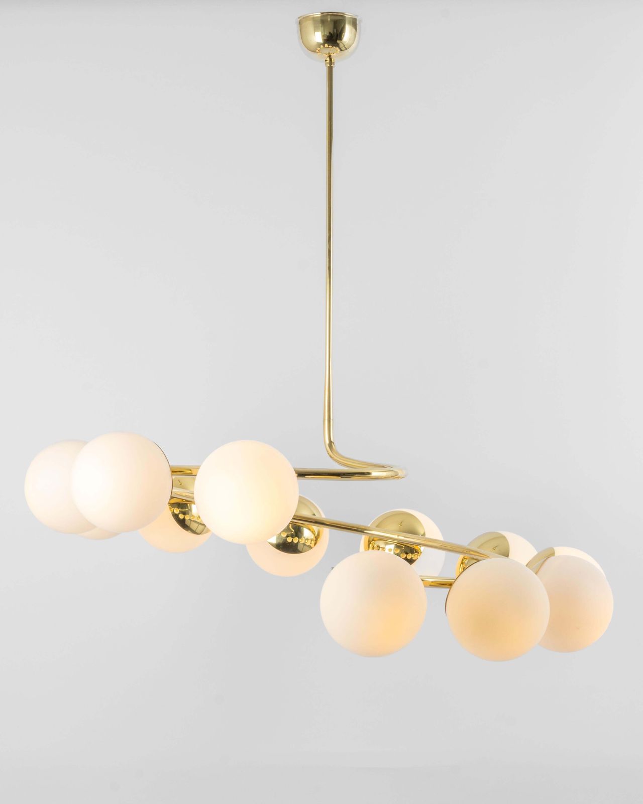 Large Italian Brass Radial Glass Chandelier, Stilnovo Style, 1960s photo vinterior