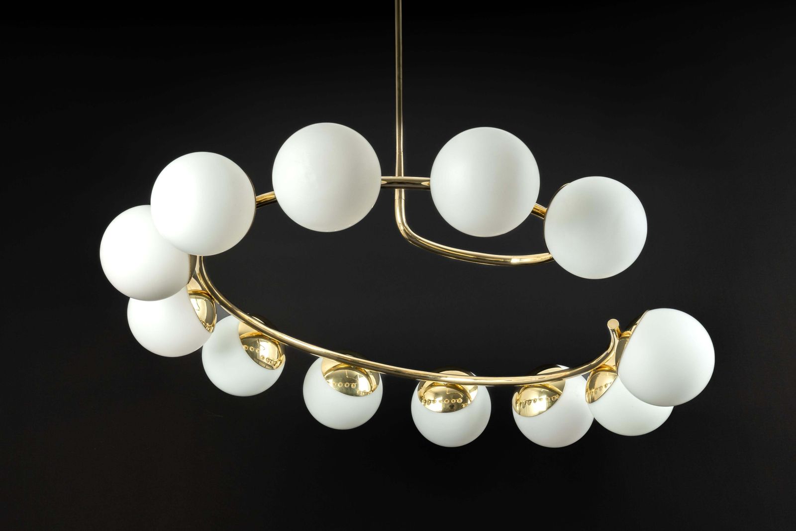 photo for sale Large Italian Brass Radial Glass Chandelier, Stilnovo Style, 1960s