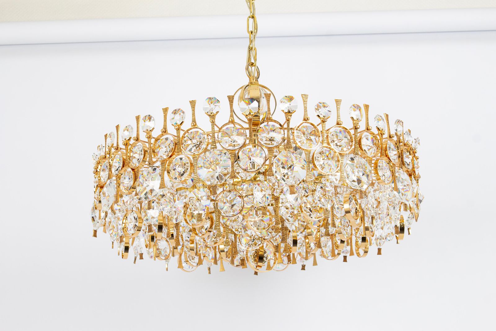 Large Gilt Brass And Crystal Chandelier, By Palwa, Germany, 1970s photo furniture