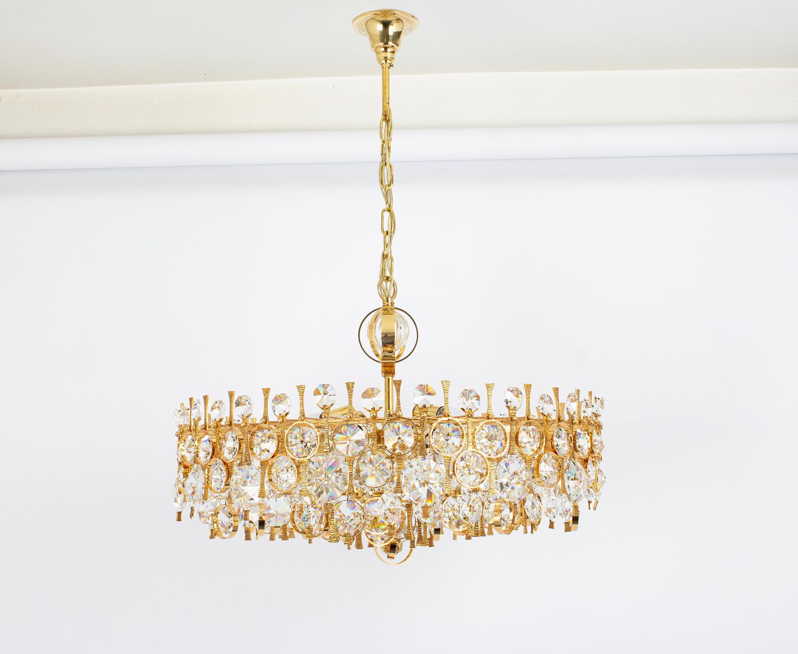 Large Gilt Brass And Crystal Chandelier, By Palwa, Germany, 1970s photo 6362.0