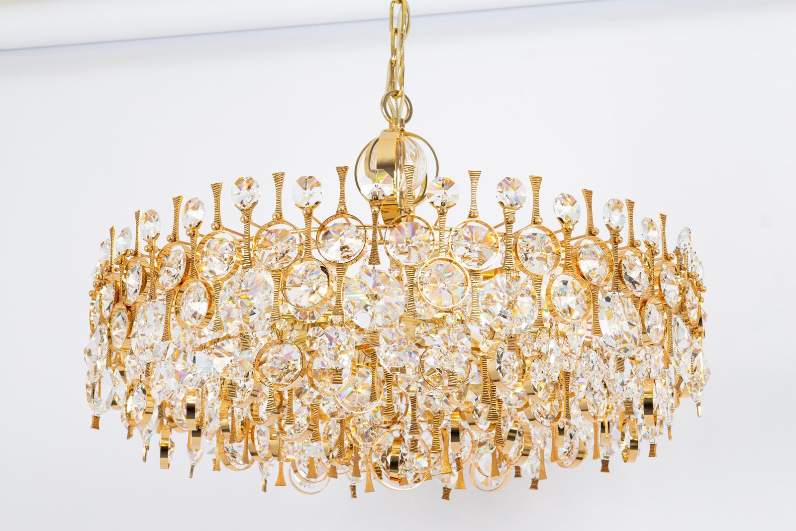 Large Gilt Brass And Crystal Chandelier, By Palwa, Germany, 1970s photo vintage