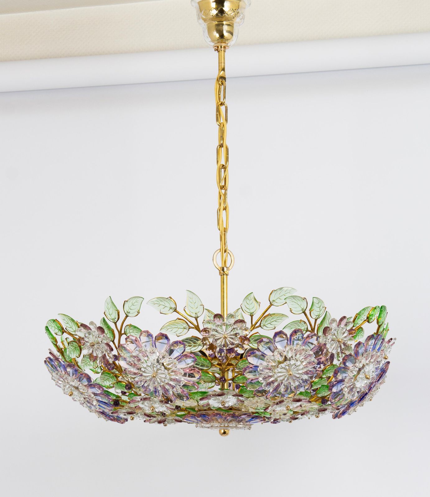 Large Gorgeous Chandeier Gilt Faceted Crystal Glass Bagues, Palwa, 1970s photo vintage
