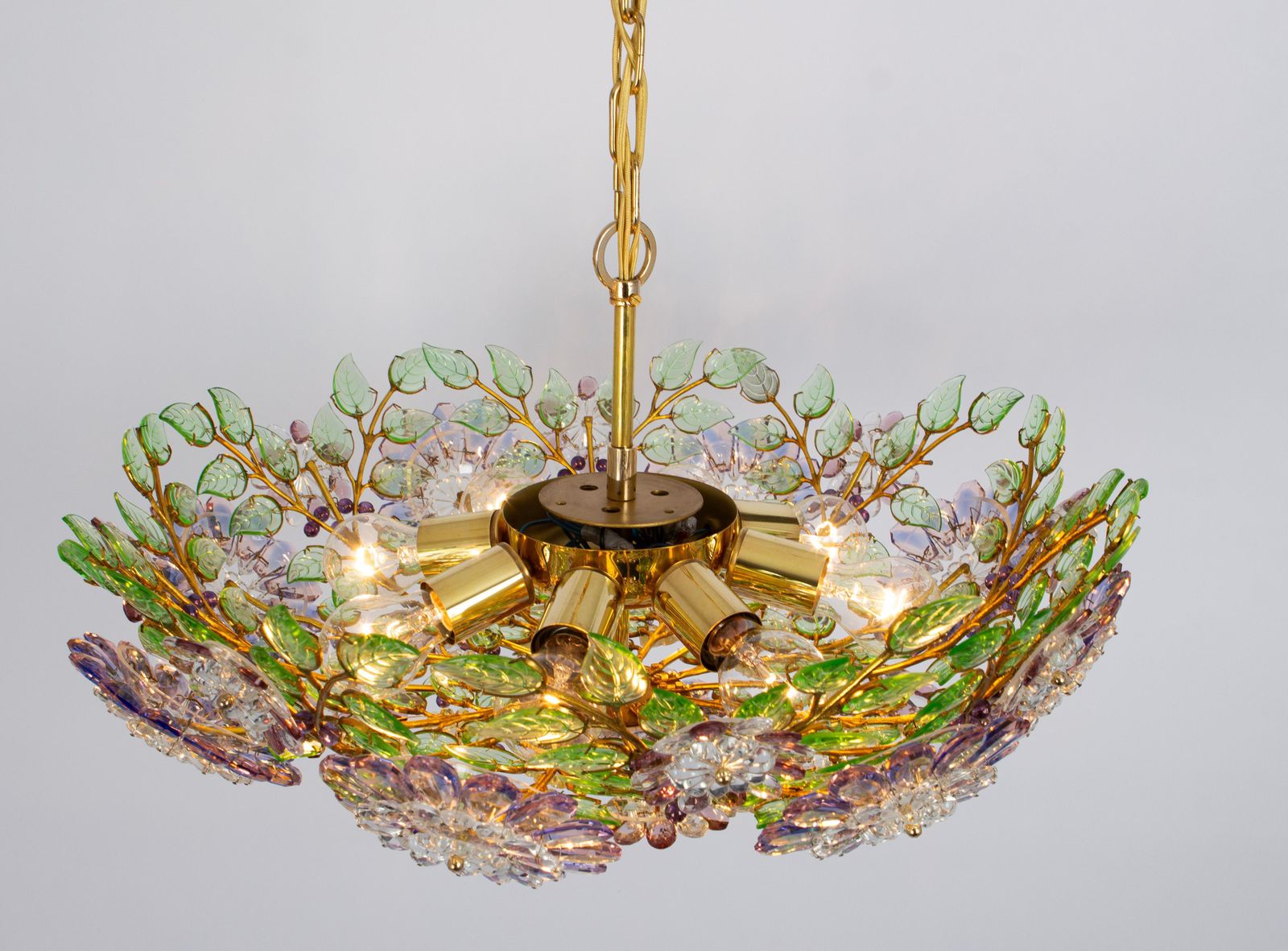 photo buy Large Gorgeous Chandeier Gilt Faceted Crystal Glass Bagues, Palwa, 1970s
