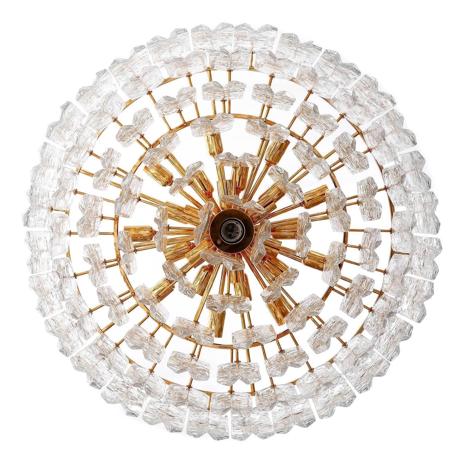 1 Of 2 Huge Kalmar Chandelier 'Palazzo', Gilt Brass Glass, Austria, 1970 photo Lighting