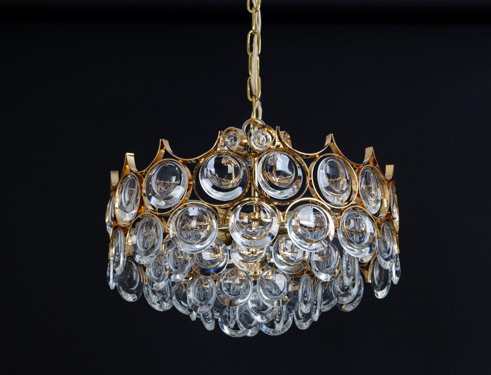 1100.0 1 Of 2 Gilt Brass Chandelier, Sciolari Style By Palwa, Germany, 1970s photo